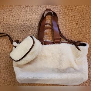 Anthropologie Faux Shearling / Faux Leather Tote PLUS Belt Bag EXC
